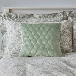 Evesham Green Quilted Velvet Cushion