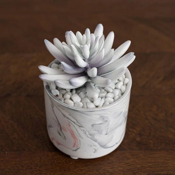 Artificial Grey Succulent In Pink And Grey Marble Plant Pot - Image 2