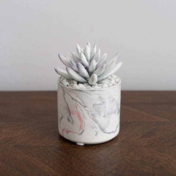 Artificial Grey Succulent In Pink And Grey Marble Plant Pot - Image 3