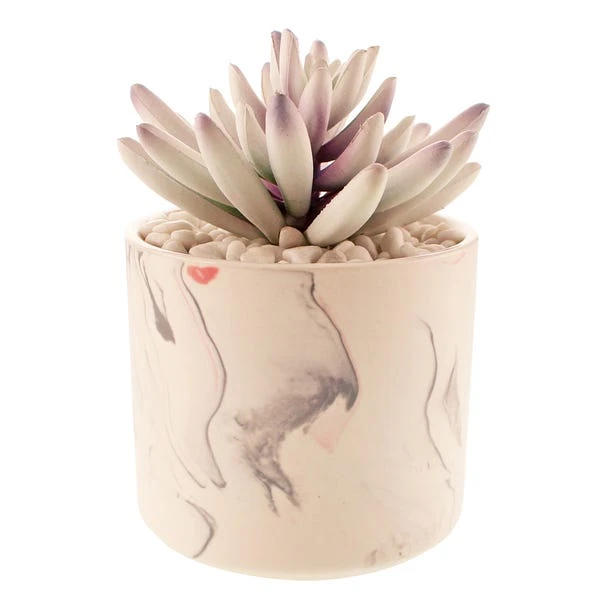 Artificial Grey Succulent In Pink And Grey Marble Plant Pot - Image 4