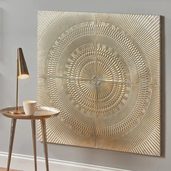Antiqued White And Gold Textured Metal Wall Art