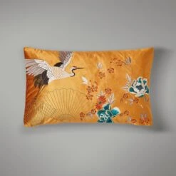 Embroidered Crane Cushion Cover