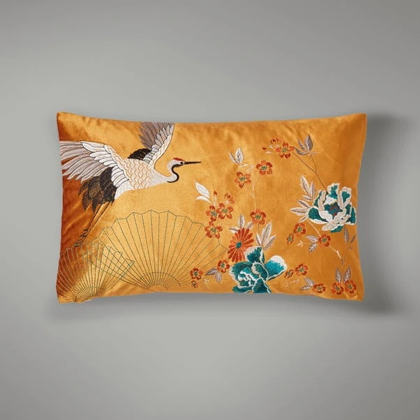 Embroidered Crane Cushion Cover