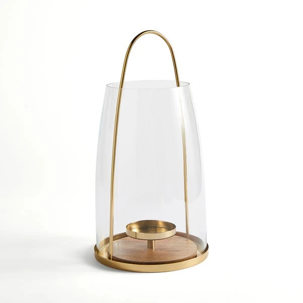 Gold And Wood Curved Lantern - Image 4