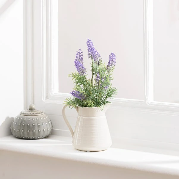Artificial Lavender In Cream Ceramic Jug
