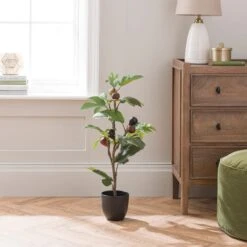 Artificial Fig Tree In Black Cement Plant Pot