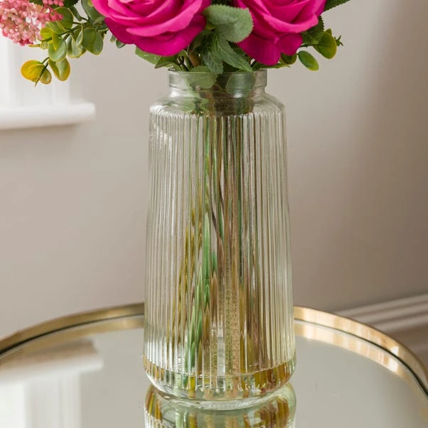 Artificial Rose & Poppy Bouquet In Ribbed Glass Vase - Image 4