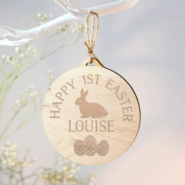 Personalised Easter Bunny Round Wooden Decoration - Image 2
