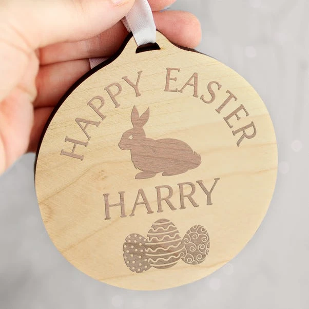 Personalised Easter Bunny Round Wooden Decoration - Image 4