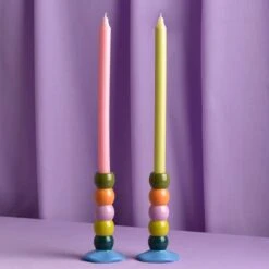 Raspberry Blossom Set Of 2 Bobbin Candle Sticks