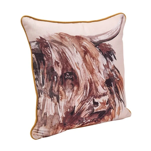 Meg Hawkins Highland Cow Square Cushion With Wooden Buttons - Image 3