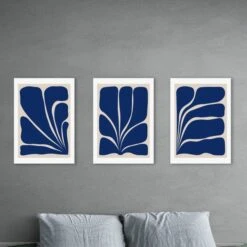 East End Prints Navy Plant Triptych Set Of 3 Prints By Alisa Galitsyna
