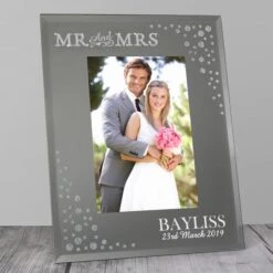 Personalised Mr And Mrs Diamante Glass Photo Frame
