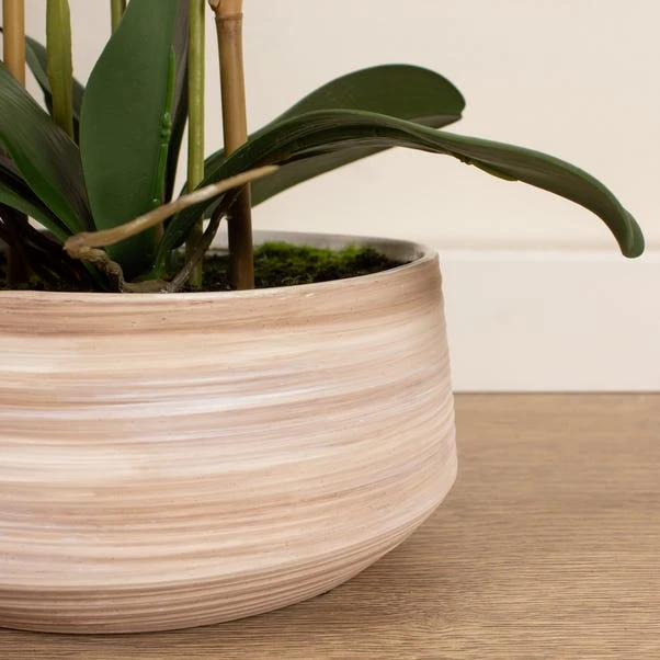 Artificial White Speckled Orchid In Beige Ceramic Plant Pot - Image 7