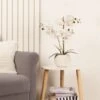 Artificial White Phalaenopsis Orchid In Beige Ceramic Plant Pot