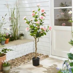 Artificial Rose Tree In Black Plant Pot