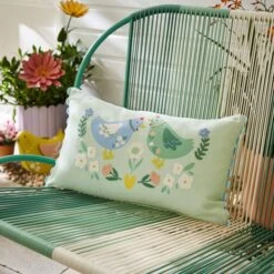 Embroidered Chicken Outdoor Square Cushion