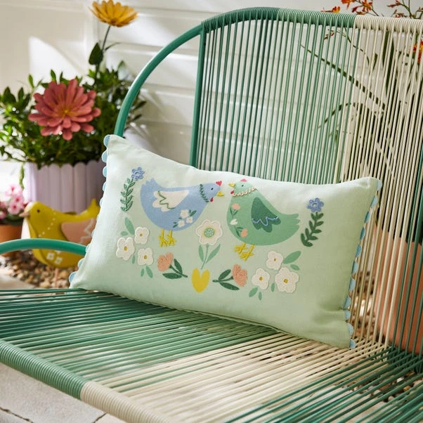Embroidered Chicken Outdoor Square Cushion