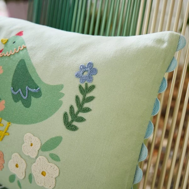 Embroidered Chicken Outdoor Square Cushion - Image 2