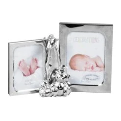 Bambino Giraffe & 2 Teddies Silver Plated Double Photo Frame