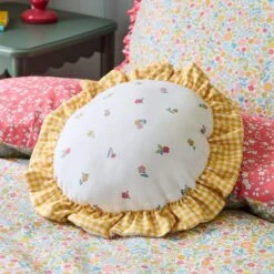 Yellow Gingham Round Cushion
