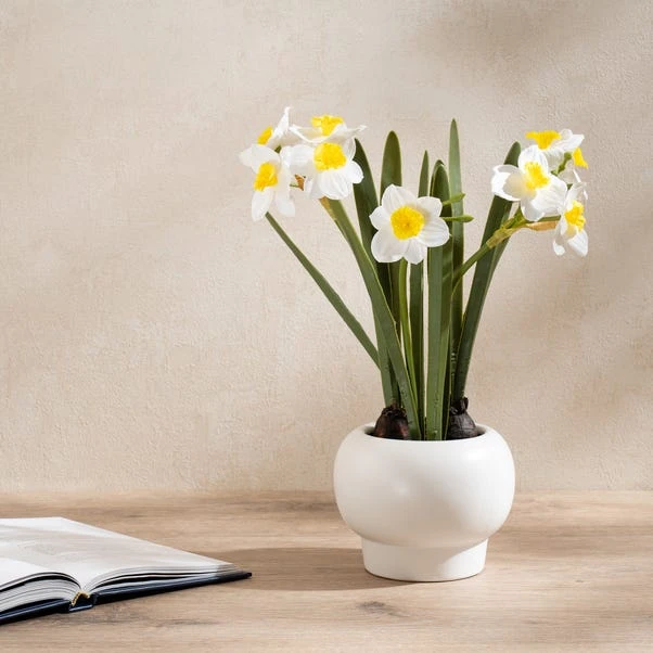 Artificial Daffodil Spray In Ceramic Plant Pot