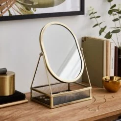 Industrial Gold Oval Dressing Table Mirror