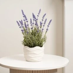 Artificial Lavender In Wavy Cement Plant Pot