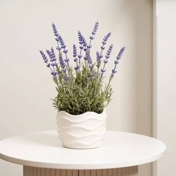 Artificial Lavender In Wavy Cement Plant Pot