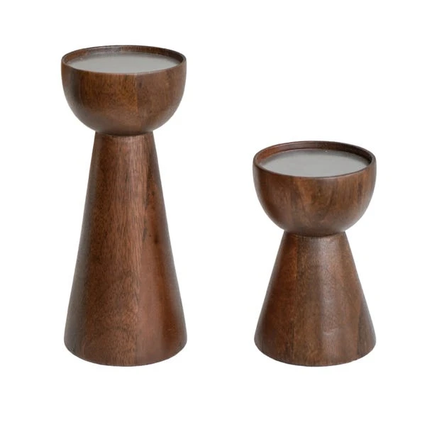 Set Of 2 Harvey Walnut Wooden Candle Holders - Image 4