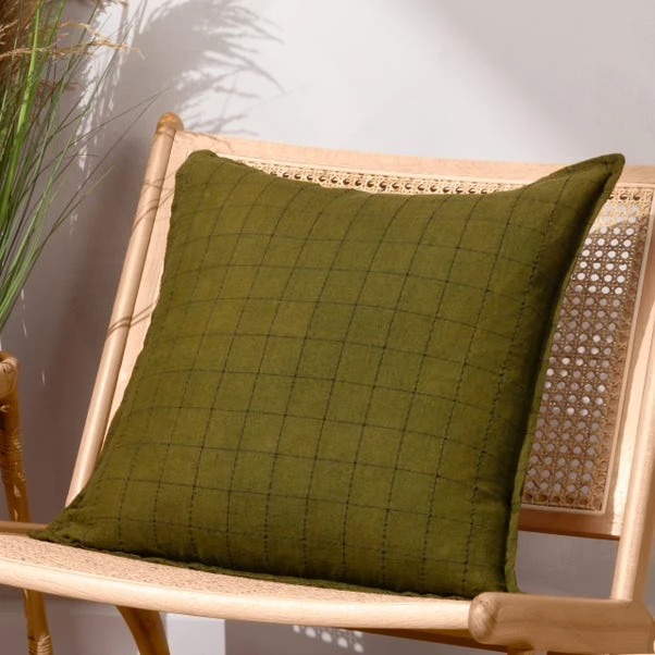 Yard Linen Grid Check Square Cushion Cover - Image 6