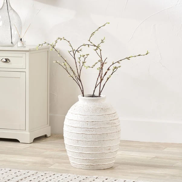 Ribbed White Wash Fibrestone Decorative Vase - Image 5