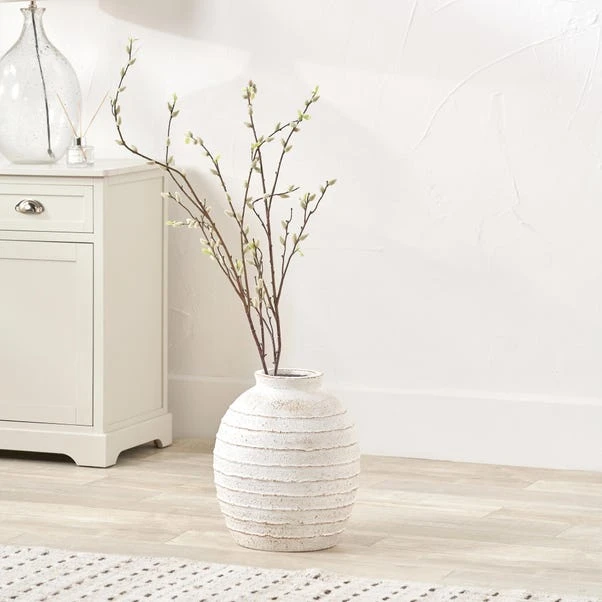 Ribbed White Wash Fibrestone Decorative Vase