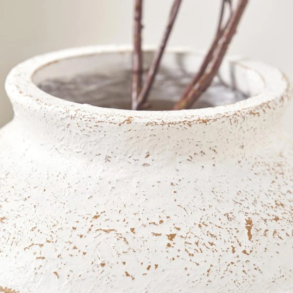 Ribbed White Wash Fibrestone Decorative Vase - Image 2