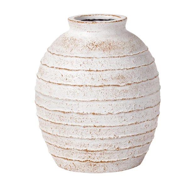 Ribbed White Wash Fibrestone Decorative Vase - Image 4