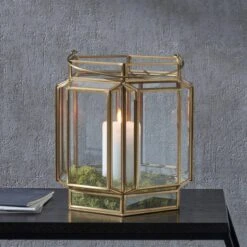 Brass Wide Hexagon Lantern