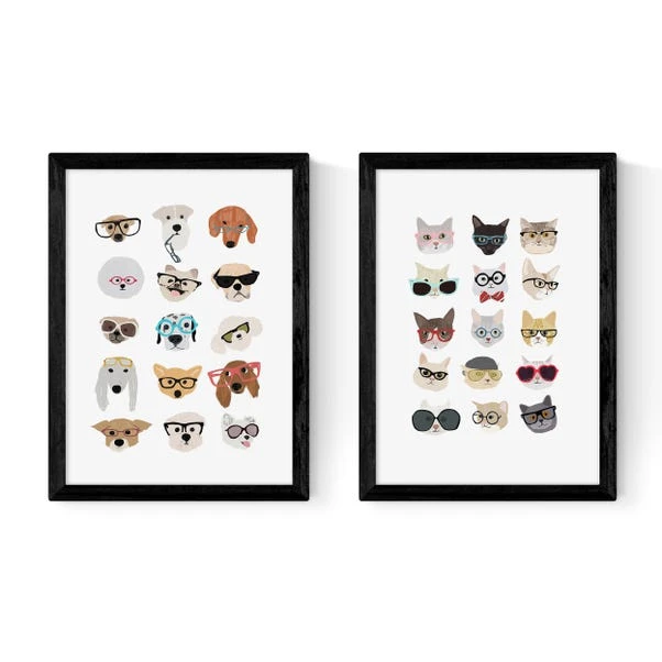 East End Prints Set Of 2 Cats And Dogs In Glasses Prints - Image 4