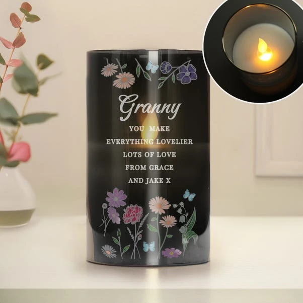 Personalised Wild Flowers Smoked Glass LED Candle - Image 2