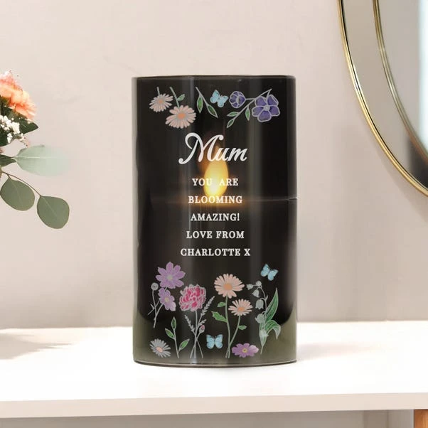 Personalised Wild Flowers Smoked Glass LED Candle - Image 3