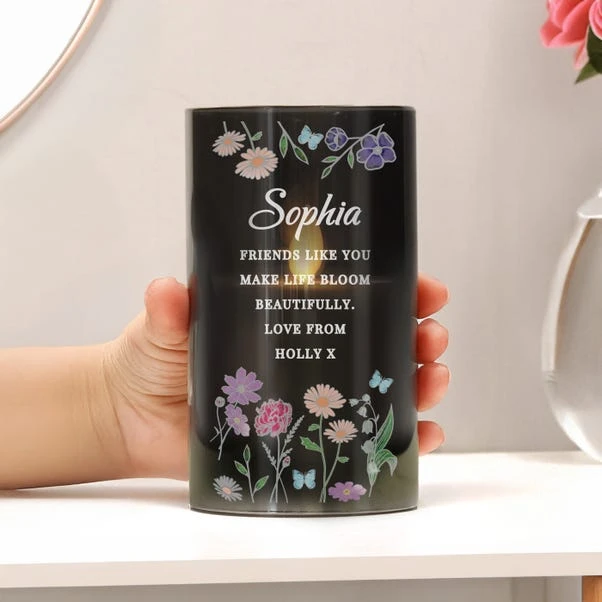 Personalised Wild Flowers Smoked Glass LED Candle - Image 4