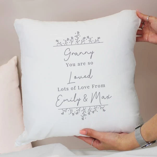 Personalised Grey Floral Square Cushion - Image 2